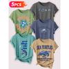 Follow a specific direction Five-piece set of women's short-sleeve tops Ocean Turtle Theme Vintage Print Elegant summer clothing Sleeveless