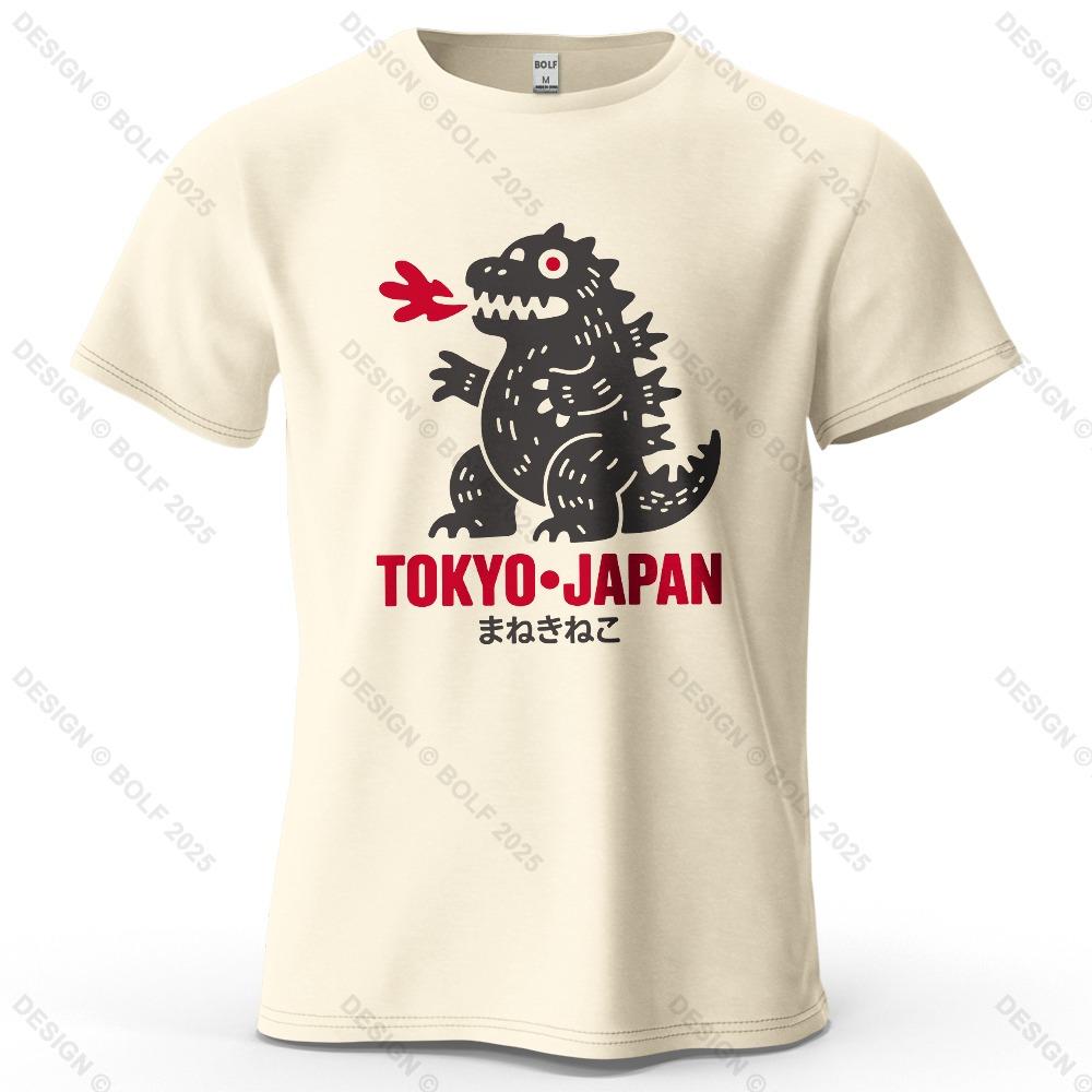Tokyo Dinosaur Printed Men's T-Shirt Oversized Japanese Harajuku Graphic Tees for Women Tops Tees Casual Streetwear