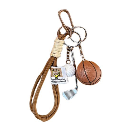 Keychain Sports Pendant with Braided Rope Metal Carabiner Mini Basketball Golf Clubs Charm Key Chain Bag Hanger Accessory