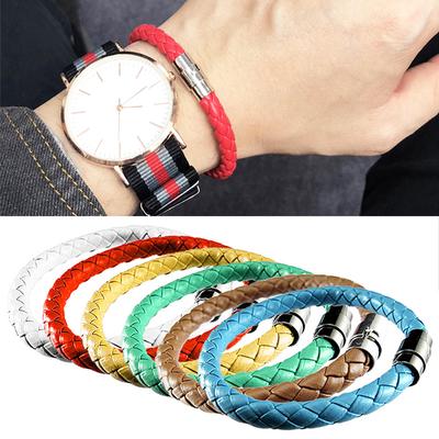 Fashion Braided Leather 1 Piece Leather Rope Handmade Silk Magnetic Clasp Steel Wrap Woven Bracelet Fashion