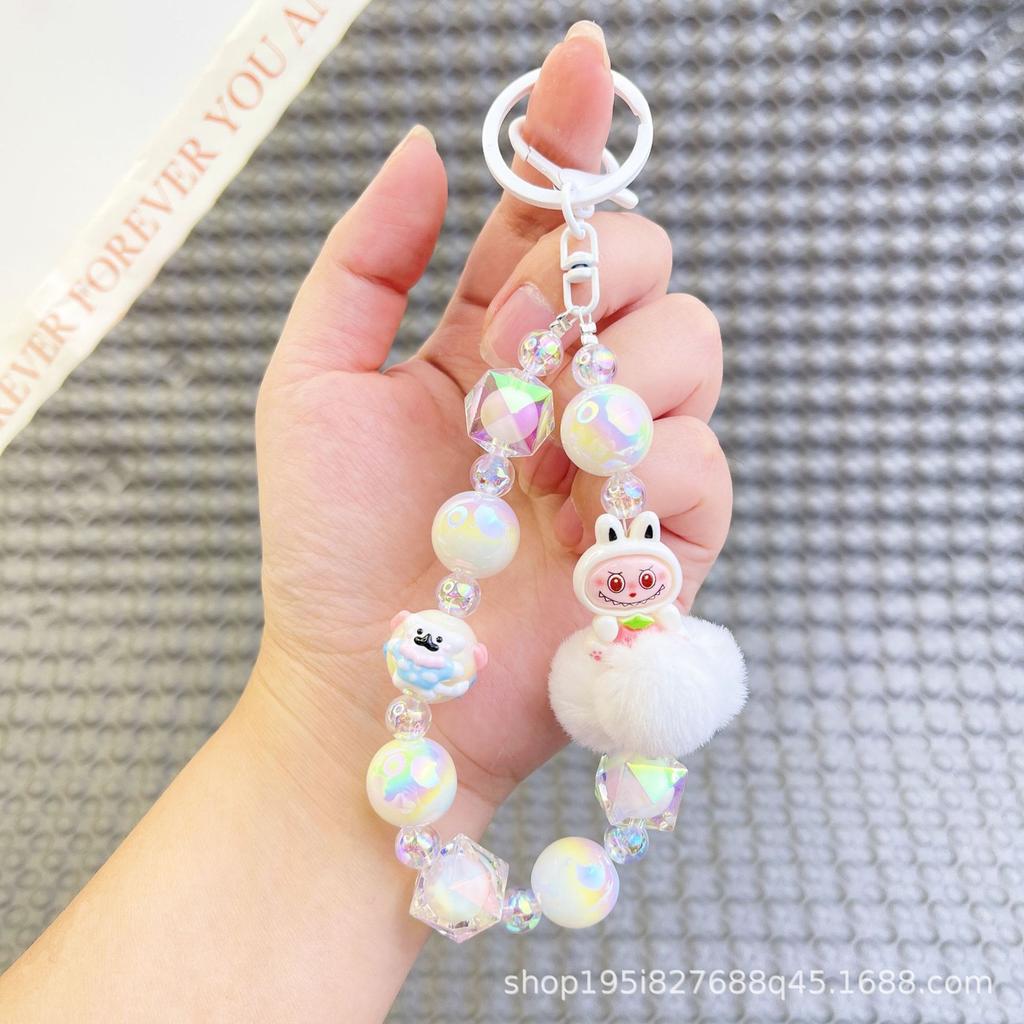 Cartoon Hairball Mobile Phone Chain Beaded Keychain Bag Doll Pendant Accessories