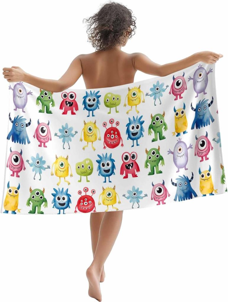Beach Towel Colorful Monster Bath Pool Towels Funny Cute Cartoon Absorbent Beach Towel Soft Large Quick Dry Lightweight Camping