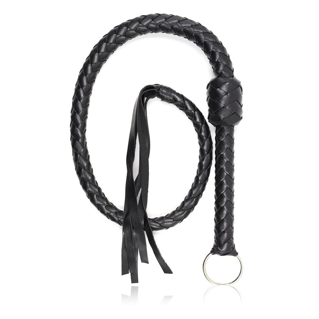 VaHppy Chicote de cavalo preto pu brilhante, material bdsm, brinquedos sm, processo de tecelagem, chicote longo, produtos adultos, palco, adereços de louvor, estilo rainha