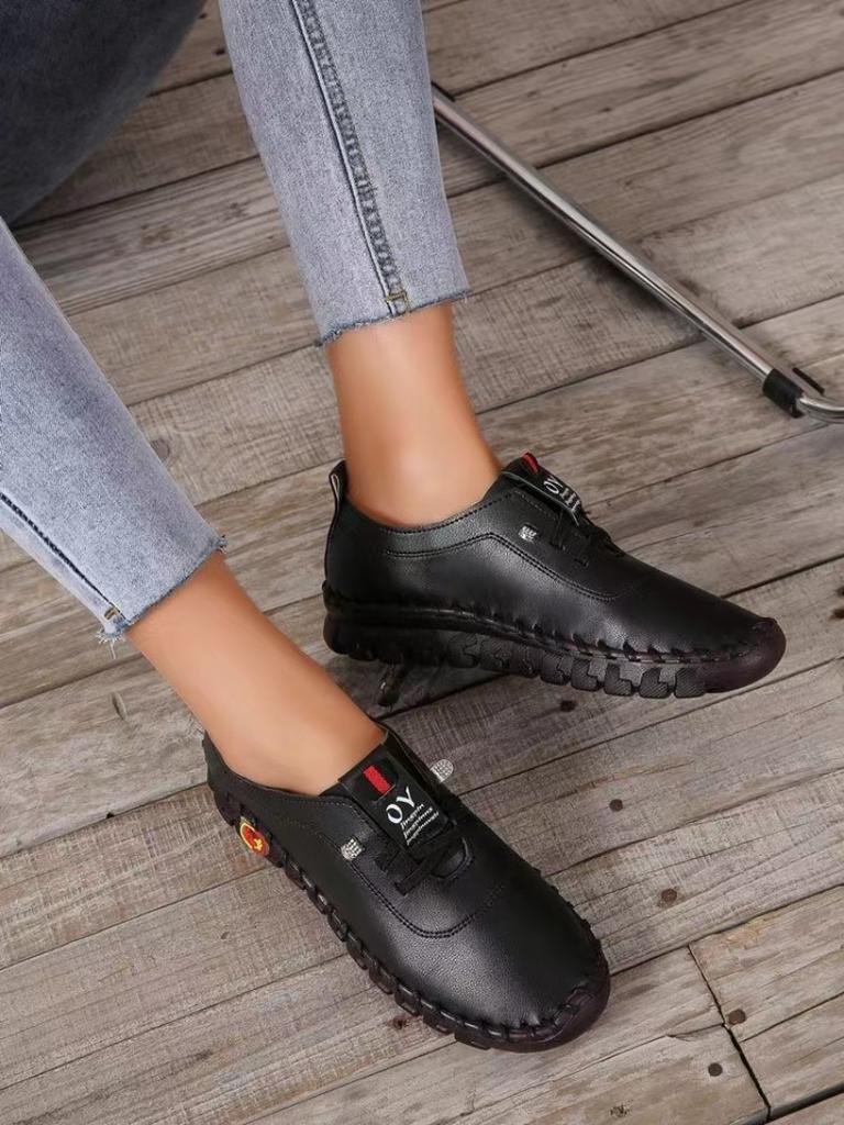 Mode 2024 Neue Frühjahr/Herbst Damen Wohnungen Runde Zehe Slip-on Schuhe für Frauen Outdoor Kausal Anti-Rutsch Schuhe Lace Up Plateau Wohnungen