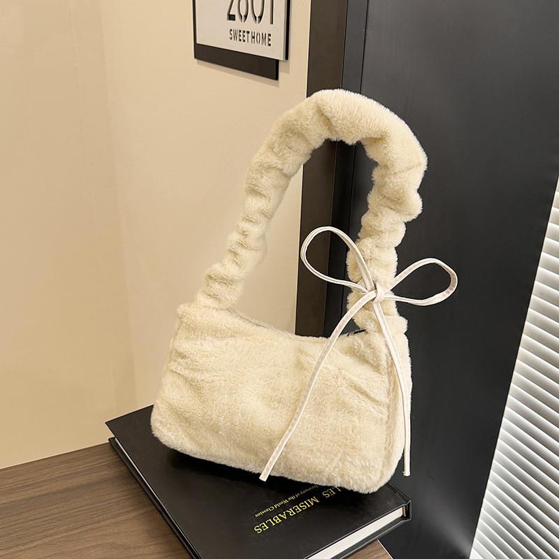 Plush Furry Shoulder Bag For Women With Zipper Closure And Mobile Pocket For Daily Use