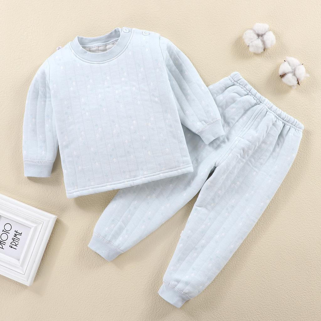 Autumn And Winter Children'S Thermal Underwear Set, Three-Layer Wired Cotton Thickened Baby Pajamas, Pure Cotton Loungewear Two-Piece Set