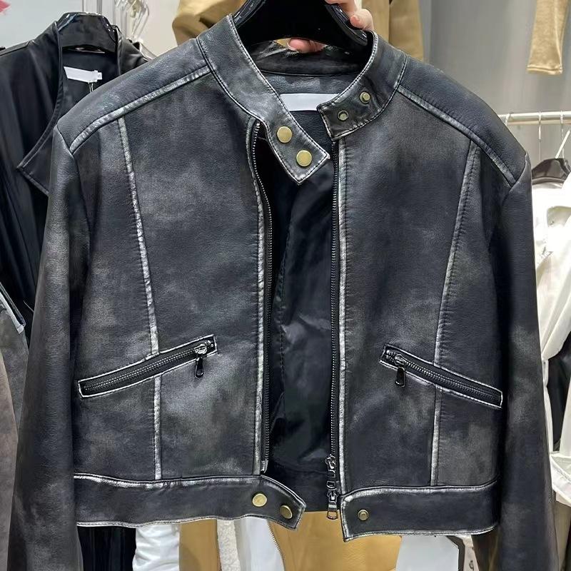 Retro Edge-grabbed Leather Short Jacket for Women In Autumn New Slim Fit Motorcycle PU Leather Jacket Trendy Top