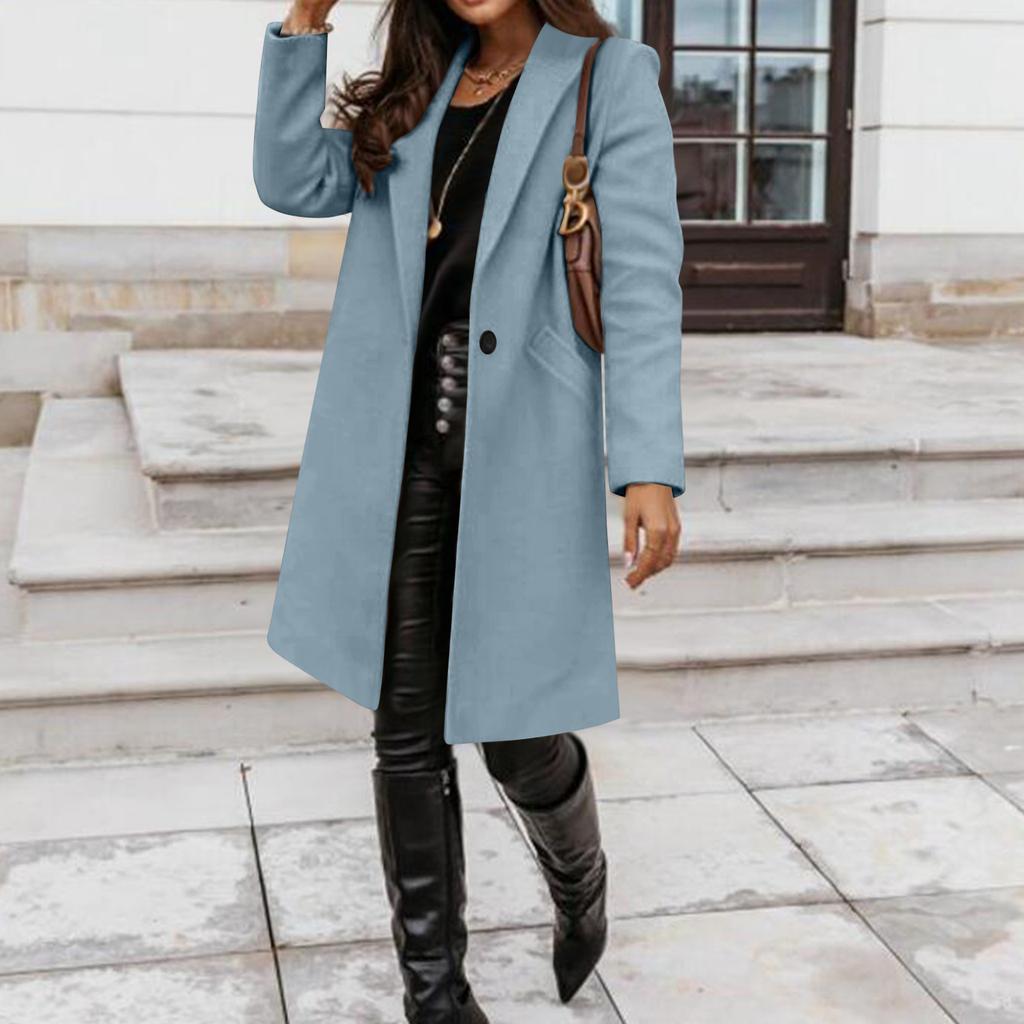 Women's Stylish Casual Color Long Coat with Buttons and Pockets for Daily Wear