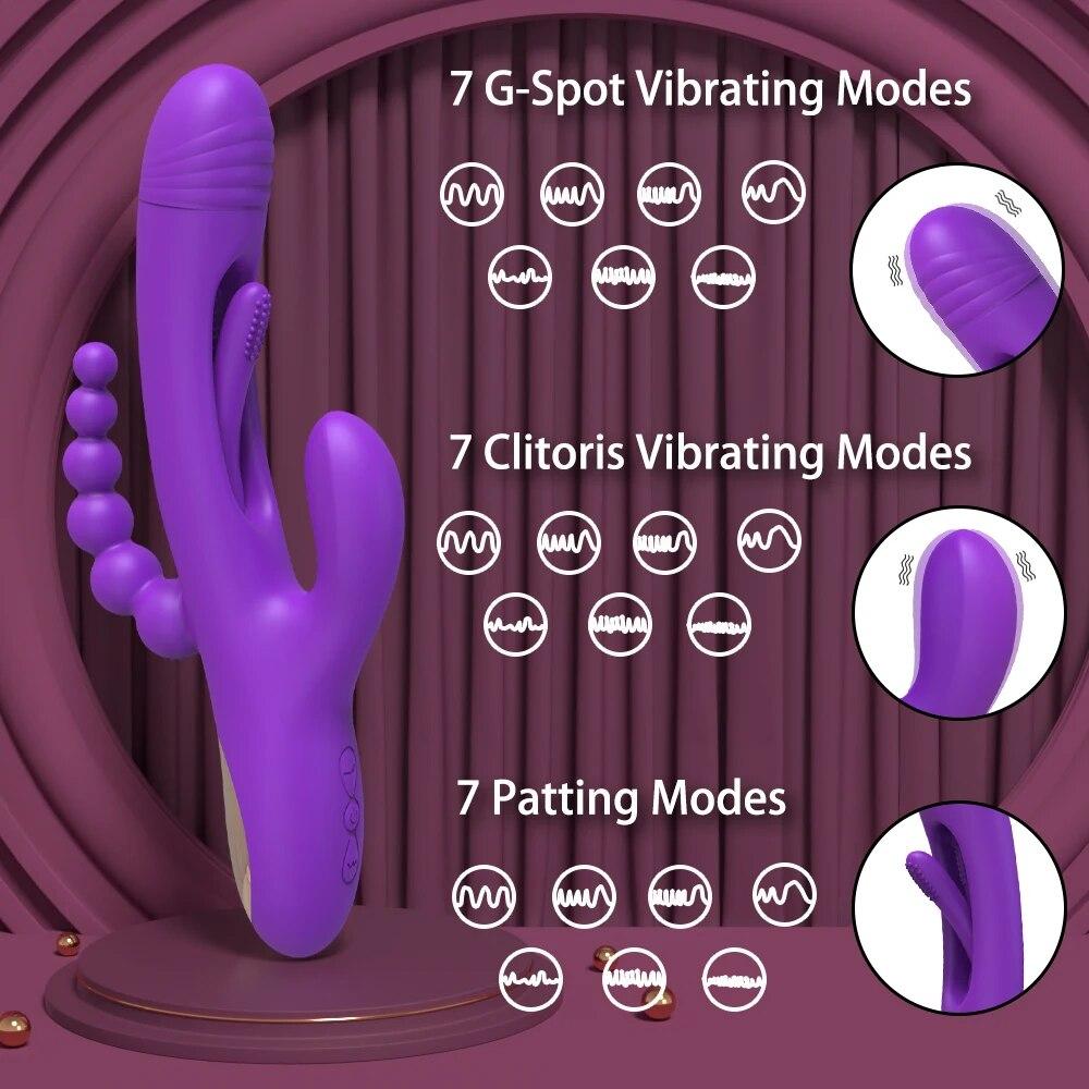 Powerful Patting Vibrator for Women 3 in 1 Clitoris Stimulator G Spot Dildo Massager Anal Plug Sex Toy Female Goods for Adults