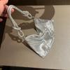 Aluminium Bankett Unterarm-Clutch Tasche Glänzender Geknoteter Griff Strasssteine Abendparty Luxus Hobo Handtasche Gold/Silber Schultertaschen