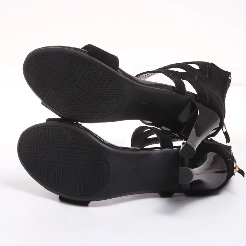 Fashion 2025 Summer Sexy Peep Toe Elastic Band Women High Heels Sandals New Back Zipper Cover Heeled Gladiator Shoe Pump Black