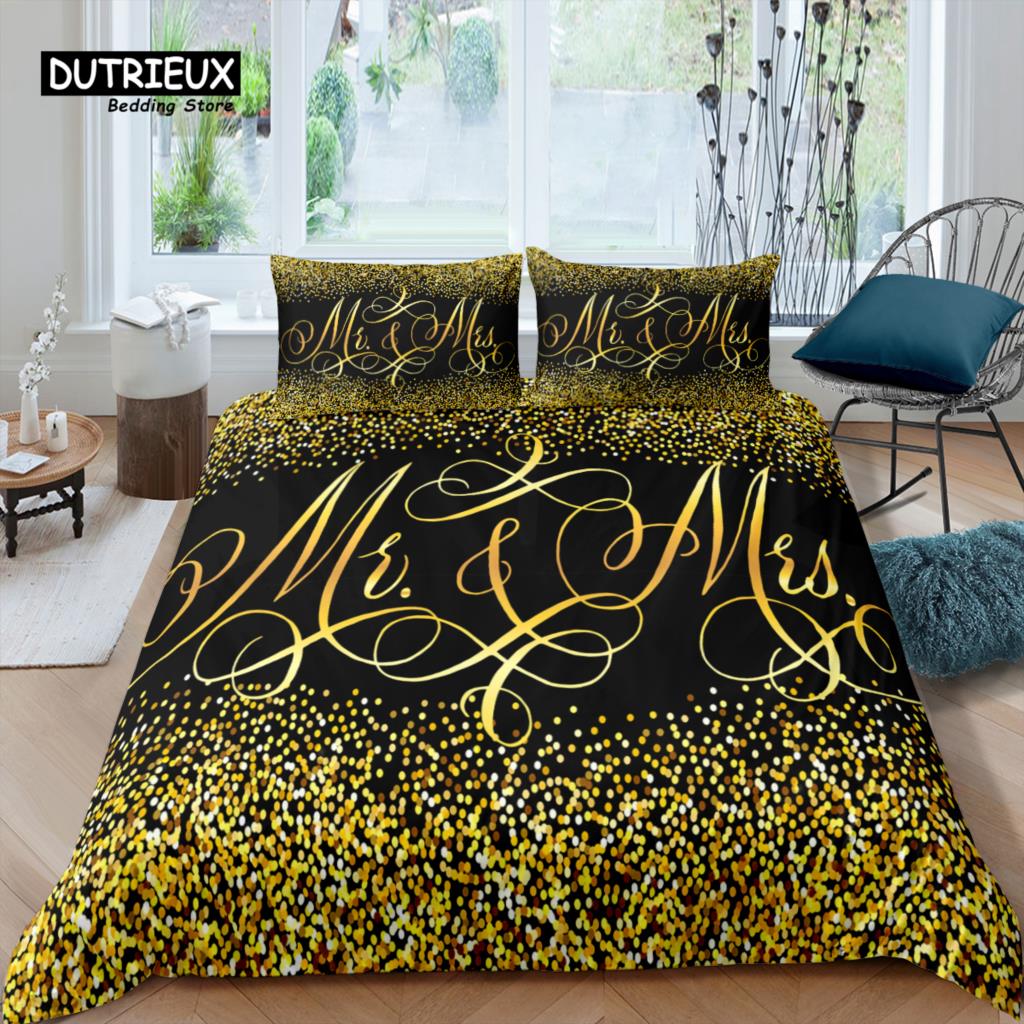 Home Living Luxury 3D Mr and Mrs Print Bedding Set Duvet Cover Pillowcase Kids Bedding Set Queen and King EU/US/AU/UK Size