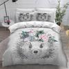 Printed Flower Hedgehog Duvet Cover Set Super Soft Comfortable 100% Polyester Bedding Set Cute Cartoon Kids Bed Linens Girl Boy