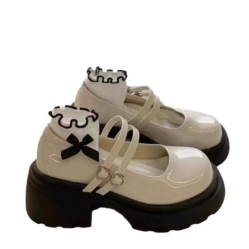 Women's Autumn New Style High Heel Boots with One-Piece Strap Cute Student Mary Jane Shoes Comfortable Polyester Material  Mujer