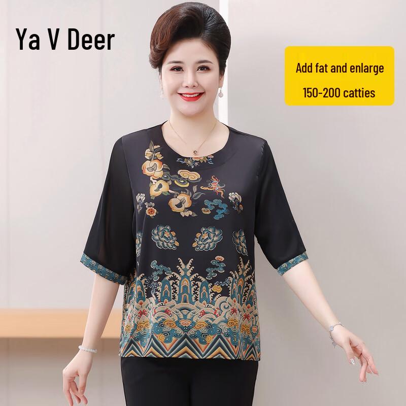 

Women s Plus Size Summer Chinese Print 3/4 Sleeve T-Shirt 7XL