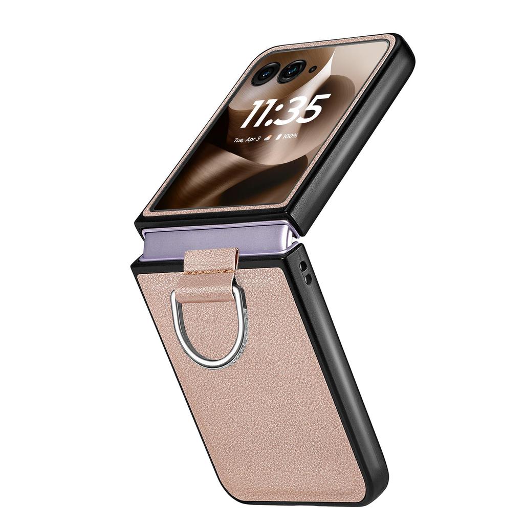Für Motorola Razr 60 Ultra 5G Hülle Litschi-Textur Leder + PC Handyhülle mit Ringhalter