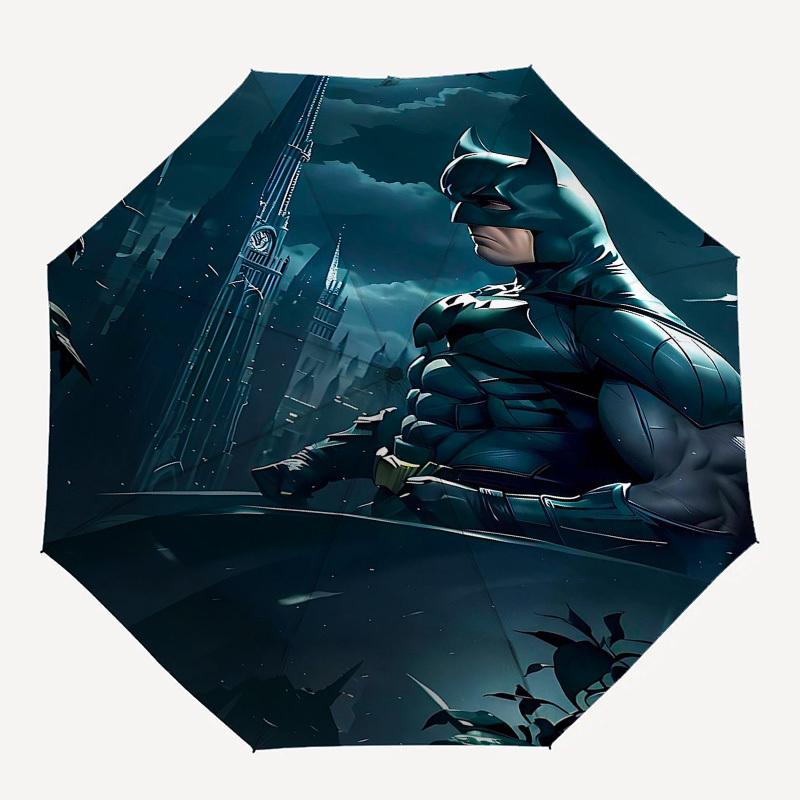 1pc Batman Night Cityscape Automatic Folding Umbrella - Compact 8-Rib Design, Durable Plastic & Iron1356L