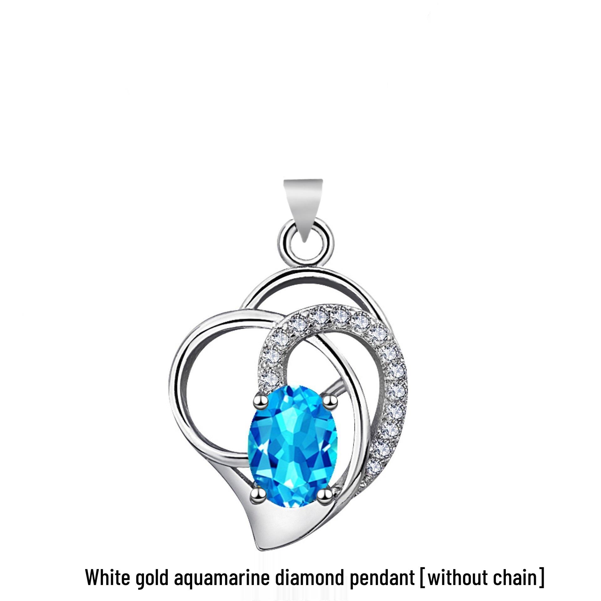 

Heart-Shaped Blue Topaz Silver Necklace - Women s Simple Korean Clavicle Chain with Natural Crystal Gemstone