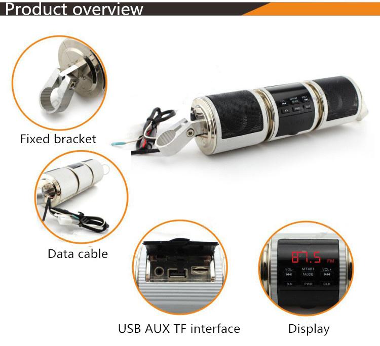 Waterproof Motorcycle Scooter Audio System Radio FM Bluetooth MP3 Player Speaker