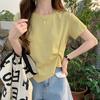 Women T-shirt Irregular Hem Solid Color Knot Decor Round Neck Short