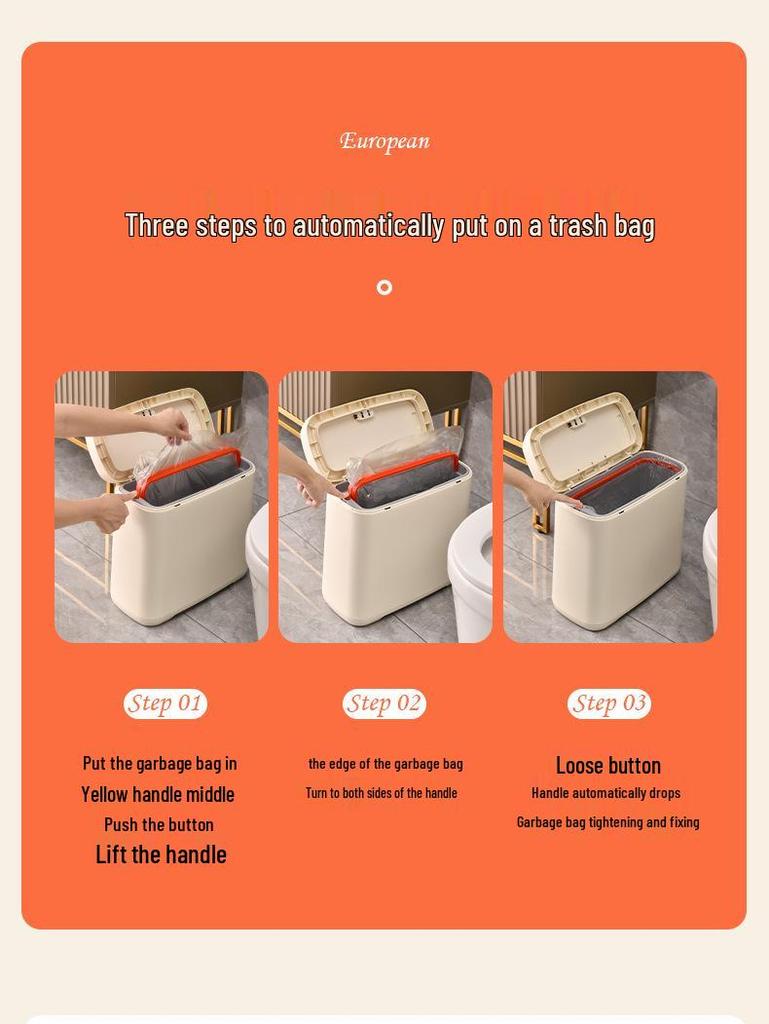 Schub-Mülleimer mit Deckel, Großes Fassungsvermögen für Wohnzimmer/Badezimmer