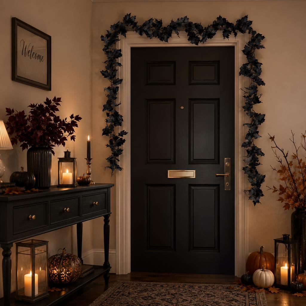 1.7m Artificial Black Maple Leaf Garland for Halloween Party Decoration