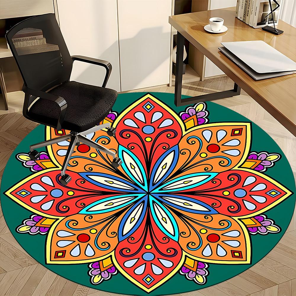 1pc Colorful Mandala Design Chair Carpet for Office Non-Slip, Machine Washable Rug for Office - Holiday DecorMachine Made yy251029111