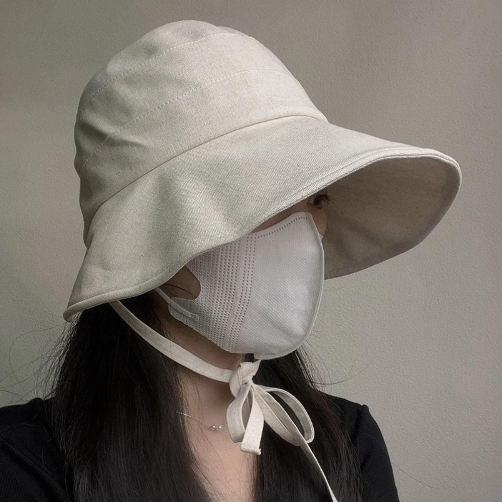 

Light Thin Fisherman Hat Windbreak Rope Sun Hat Ins Tie Bucket Cap Women