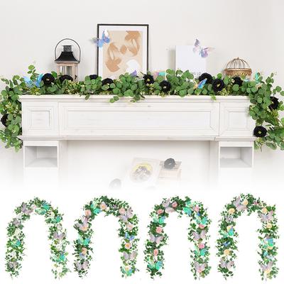 1PC Ornament Handmade Artificial Eucalyptus Leaf Vine Romantic Simulation Flower Vines Home Decoration Laser Butterfly Festival