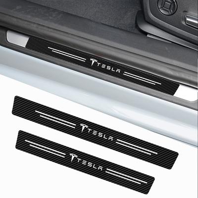 4Pcs Car Door Sill Scuff Plate Decor Carbon Fiber Stickers For Model 3 Model S Model X Model Y Roadster Coil Mod WYE K80