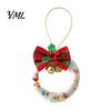 Xmas Gift Wrapping Accessories Mini Christmas Wreath Ornament, Hanging Decoration with Plaid Bow And Decorative Bells for Holiday Season Metal Bells,