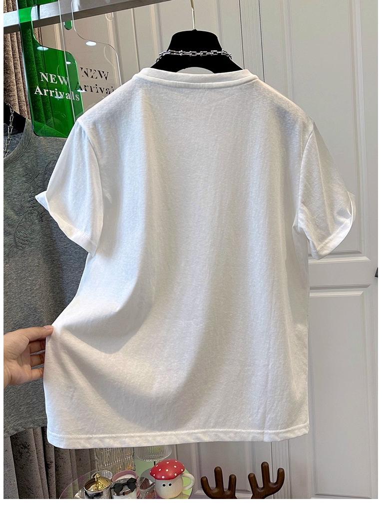 Pure Cotton Embroidered Plus Size Round Neck Short Sleeve T-Shirt for Women, Loose and Fashionable Summer Top