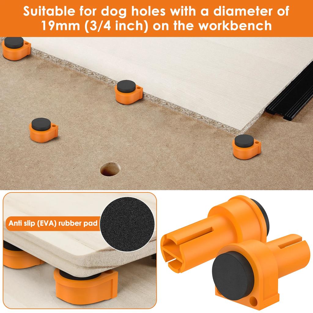 20Pcs Bench Clamp Set 19/20mm Woodworking Dog Hole Clamp Workbench Stop Premium Woodworking Table Stop with Non-Slip Pad