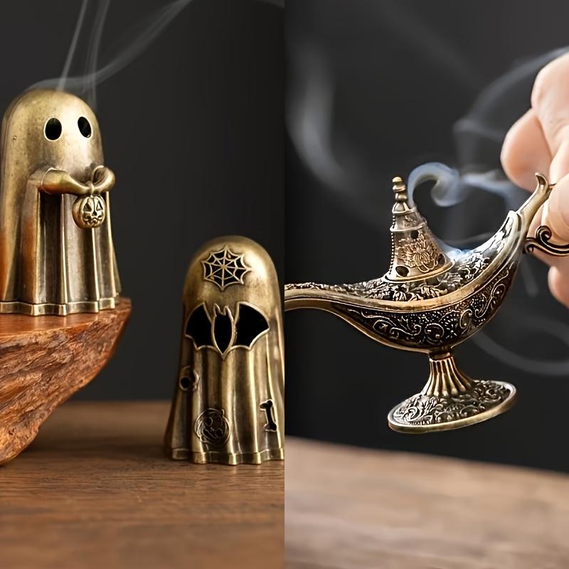 2pcs Ghost Handheld Pumpkin Incense Holder Vintage Metal Genie Lamp Shape Incense Holder |Home Yard Tabletop Decor 7