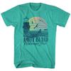Jaws Vintage Amity Island Welcome Postcard Men's T Shirt Sunset Green Heather