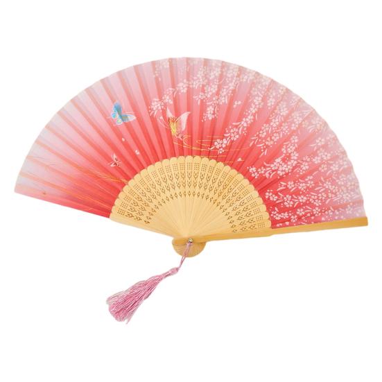 Chinese Style Folding Fan with Tassels Portable Summer Handheld Cooling Fan Decoration Dance Performance Props Party Costume Accessories