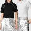 Unisex Women Men Short Sleeve Solid Color Side Zipper Skinny T-shirts Couple Tops