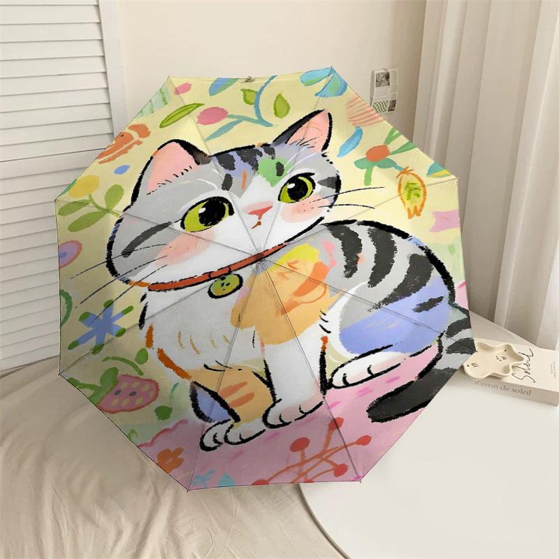

1pc cat, flowers Automatic Open/Close Umbrella Compact Folding Umbrella with 8-Rib Shaft for Women/Men, Elegant Birthday1310S