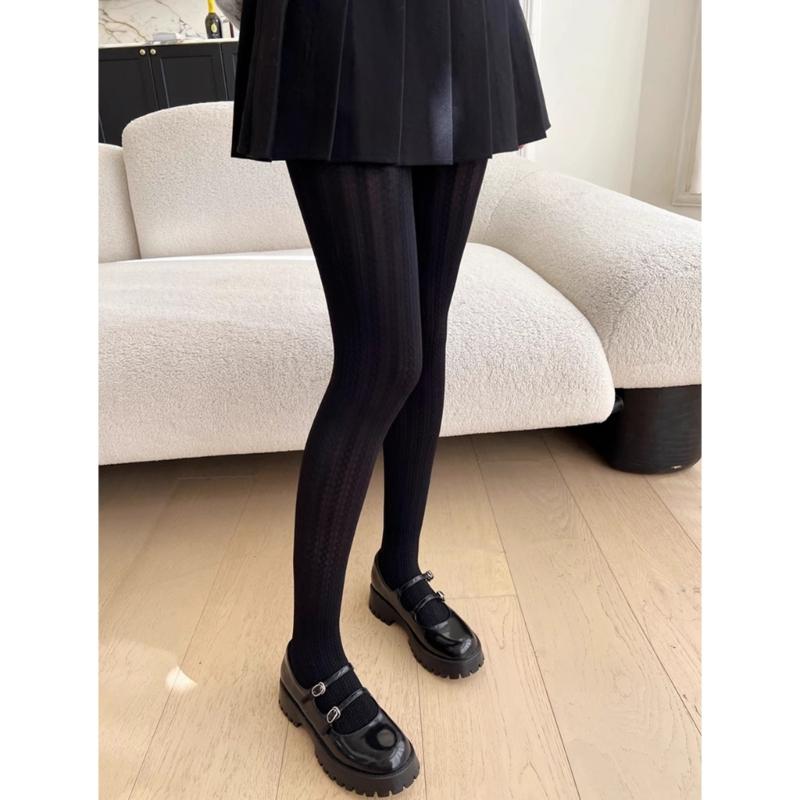 Women Spring Fall Elegant Embossed Twisted Pattern Opaque Tights Stockings Medium Thick Plain Pantyhose Hosiery Leggings
