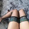 Lace Trim Thigh High Stockings Sheer Over The Knee Socks Women Peacock Feather Pattern Stockings Thigh Socks