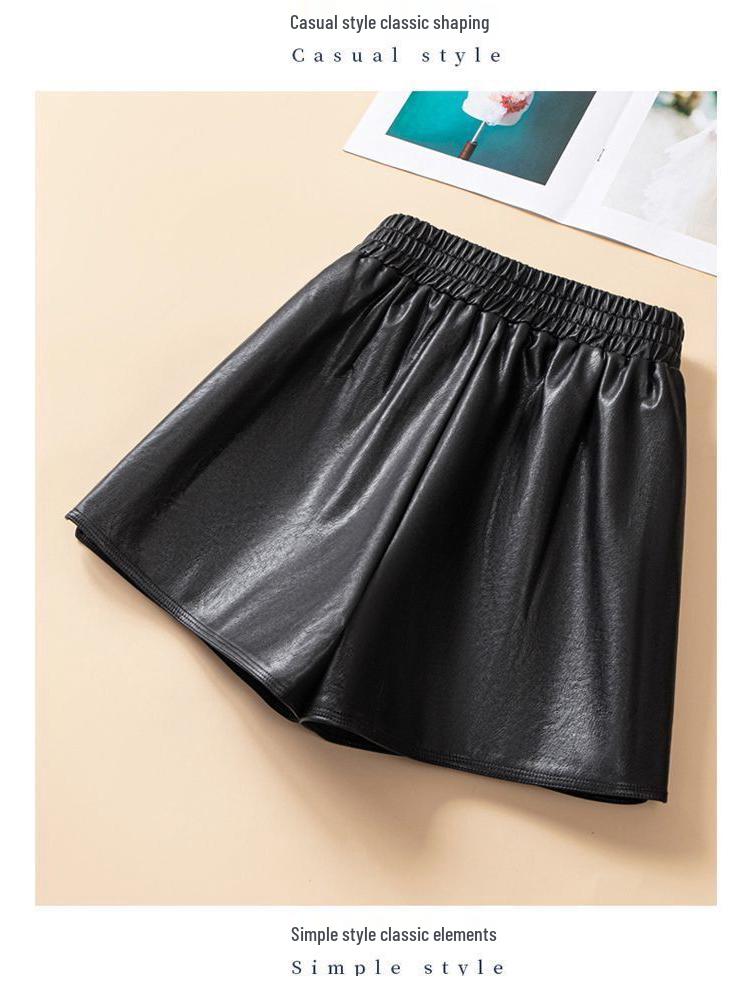 Women's High Waist PU Leather A-Line Shorts - Autumn/Winter Slimming Plus Size, Loose Fit Boot Pants