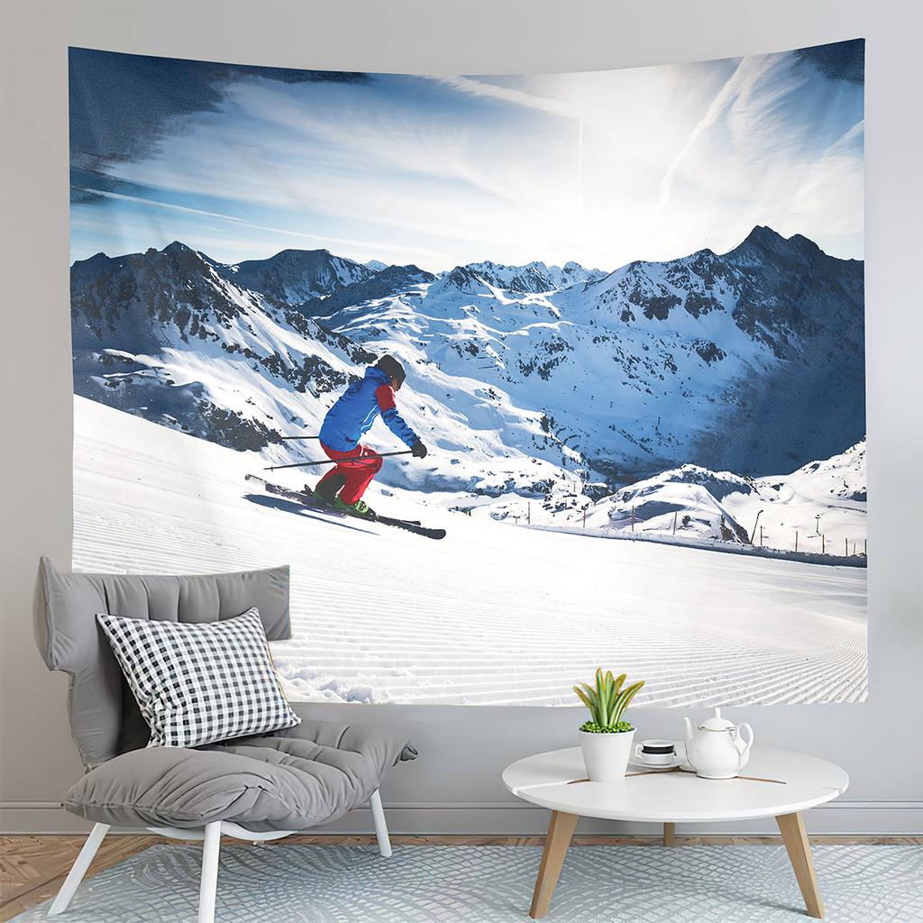 Winter Ski Tapestry Extreme Sports Hobby Tapestry Skiing Downhill Tapestry Home Living Room Bedroom Dorm Decor Background Cloth