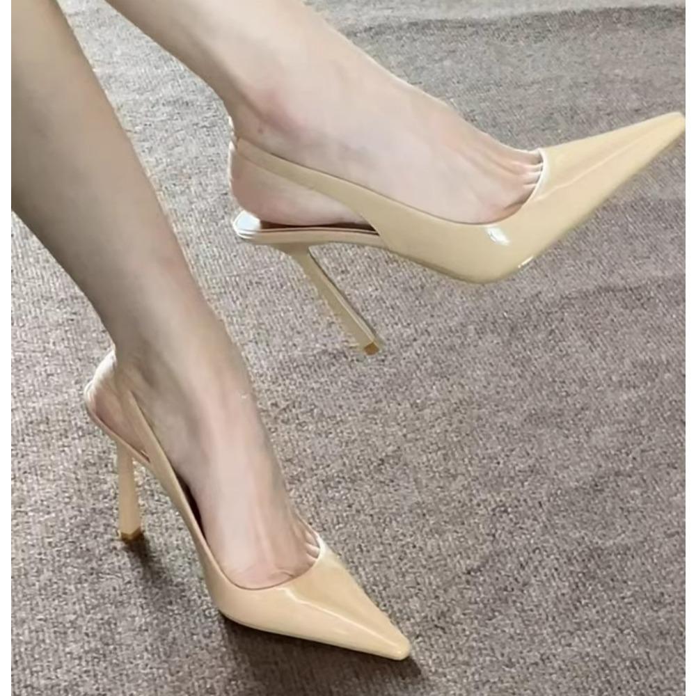 2026 Módní Protiskluzové Odolné Vysoké Podpatky Slingback Dámské Špičaté Lakované Nazouvací Sandály
