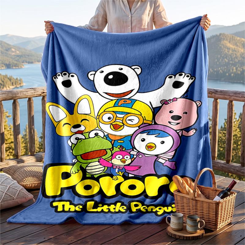 Warm Flannel Blanket Pororo Pattern, Lightweight Comfortable Throw Blanket for Bed Sofa Use