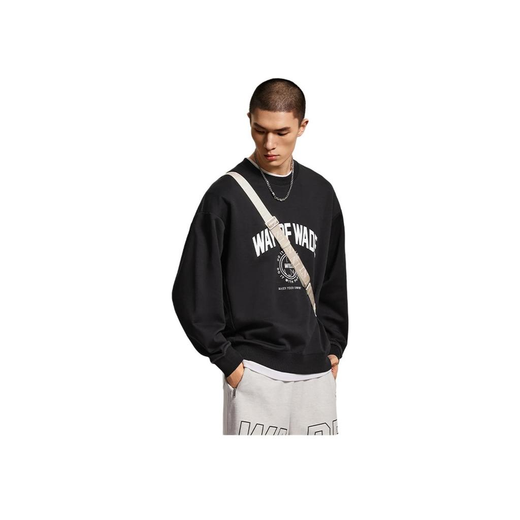 Li Ning Wade Series Letter Print Sports Casual Loose Sweatshirt Men sweatshirt Graphite-Grey AWDU277-8