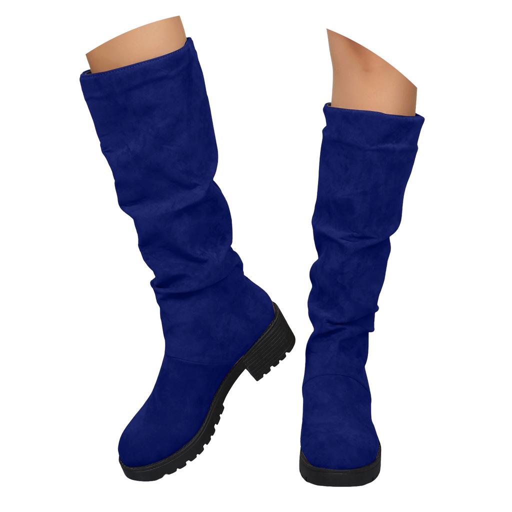 Damen Lang Runde Zehenpartie Wildleder Dicke Sohle Mode Stiefel Lässig Seitenreißverschluss Kniehoch Sexy Stiefel für Damen