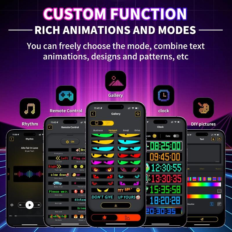 2Pcs LED Matrix Pixel Panel Light Bluetooth App Control Scrolling Advertising 5V USB LED Car Sign Animation Programmable For Ca