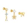 3PCS Stainless Steel Blue Opal Stone Flower Bowknot Petal Piercing Earrings Set For Women Statement Earring Party Jewelry aretes