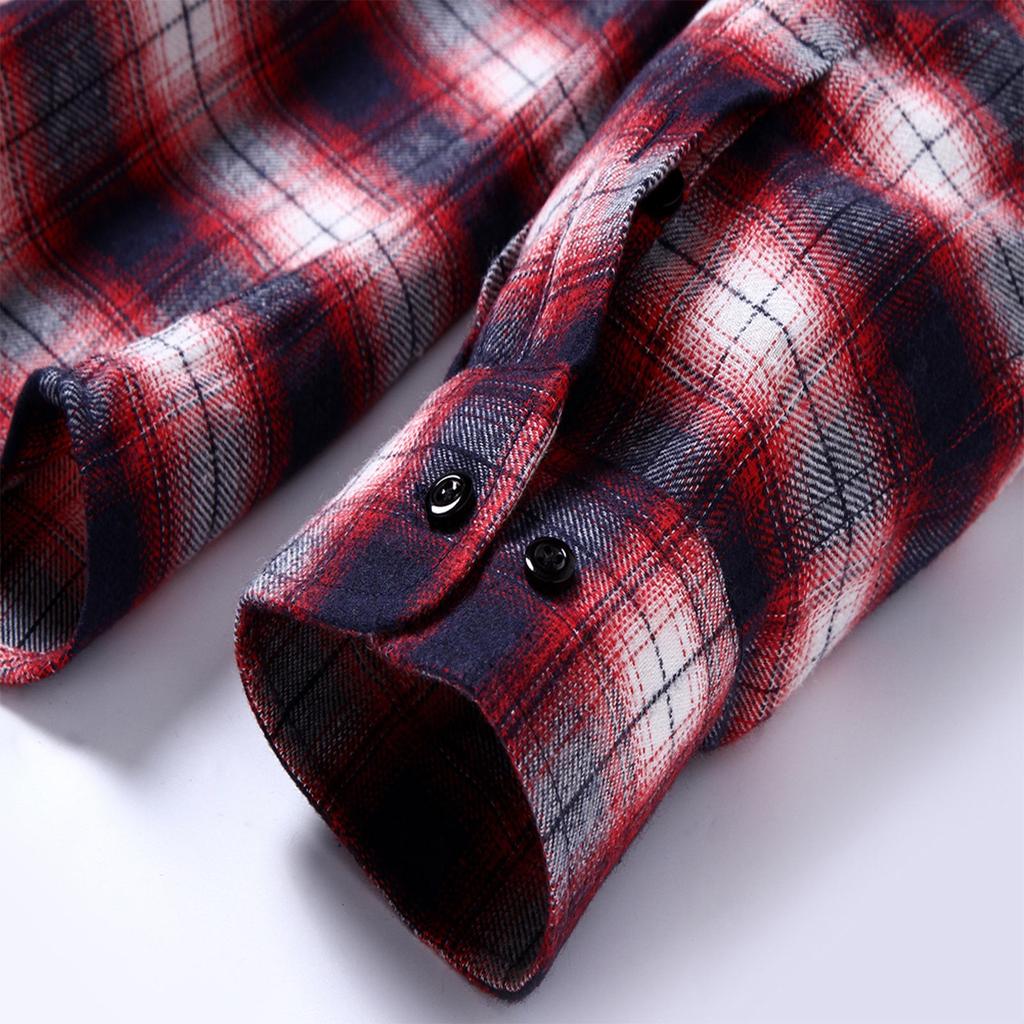 Men's Shirt Autumn Retro Plaid Lapel Long Sleeve Shirt Casual Shirt