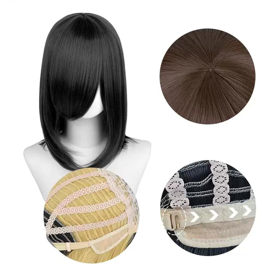 40cm Anime Synthetic White Purple Cosplay Wigs Short Green Hair Straight Silver Wig Pink Hairpiece Short Wig with Bangs